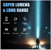 Rechargeable Flashlights High Lumens 90000LM Super Bright Flashlight Zoomable Waterproof Handheld Flashlights for Emergencies (Black) - Chronus